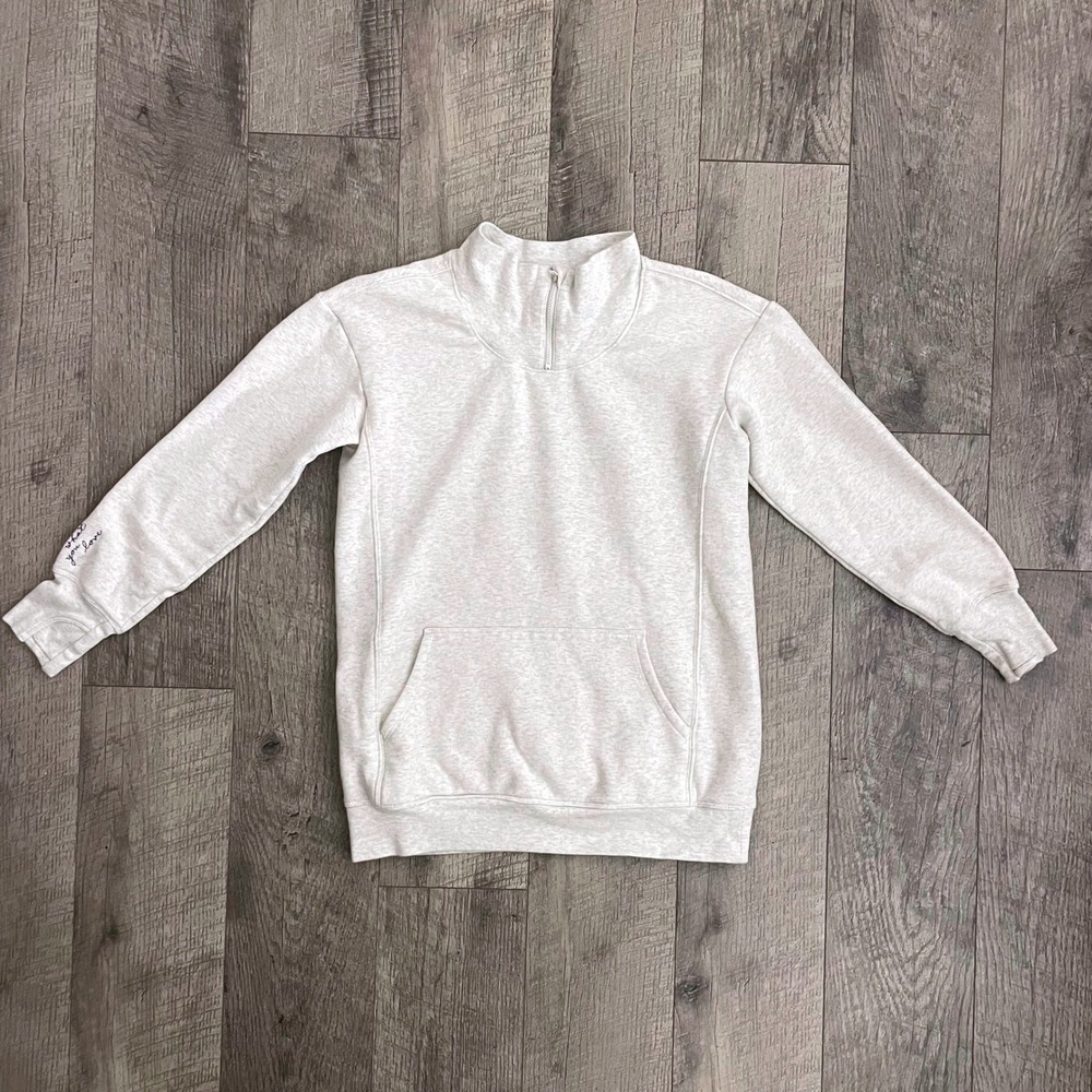 Athleta Girl Retroactive Half Zip Sweatshirt Heather Grey L/12 Thumbholes Pocket